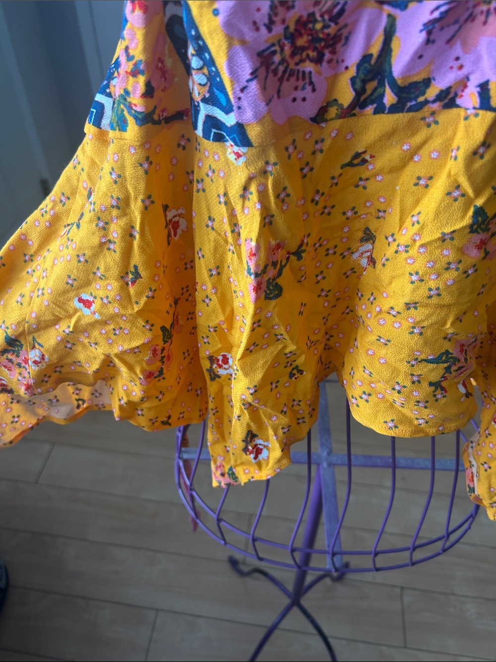 Free People Yellow Floral Halter Tank with Pink and Navy Accents - Picture 2 of 7